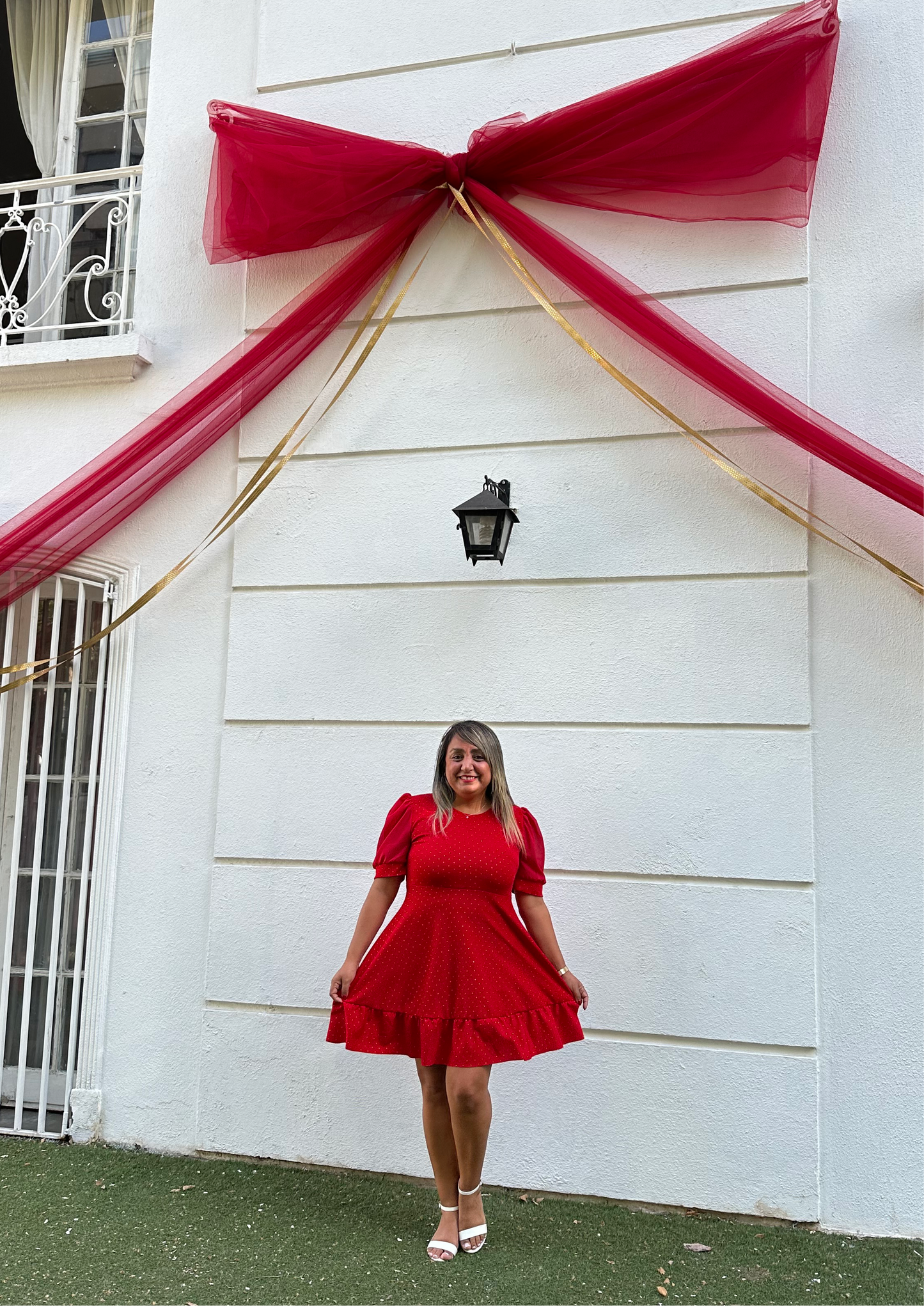 Vestido Lorena Vuelos Manga Gasa Puntos dorados