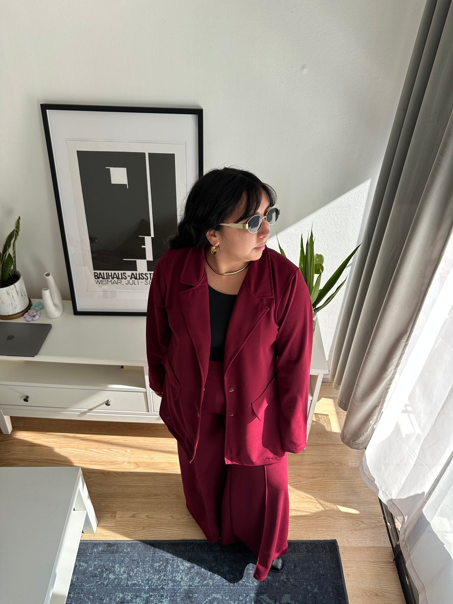 Blazer Almendra Manga Larga Tela Scuba