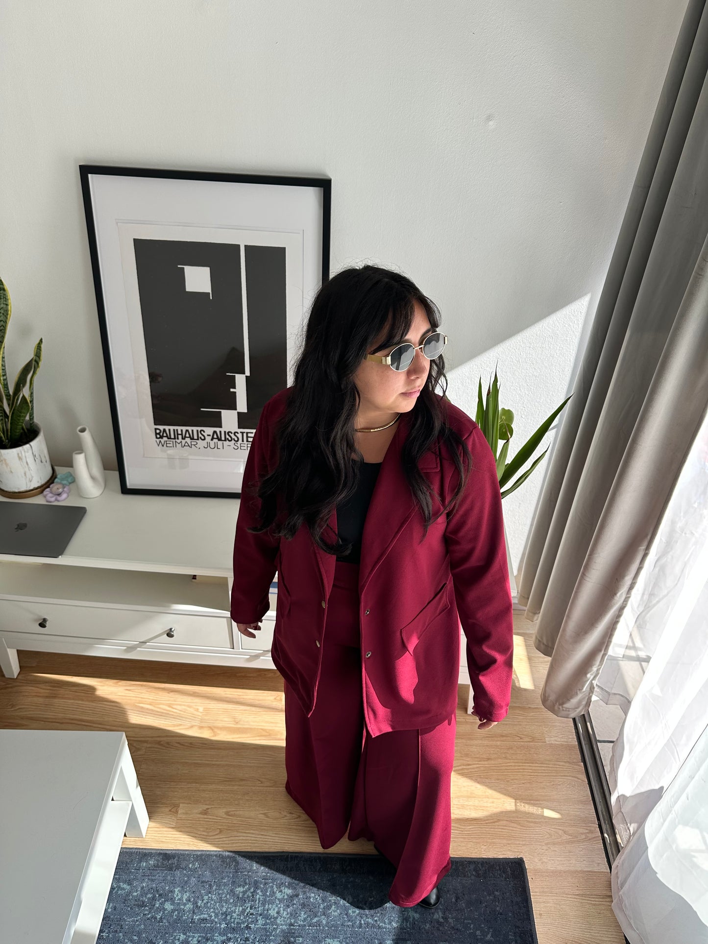 Blazer Almendra Manga Larga Tela Scuba