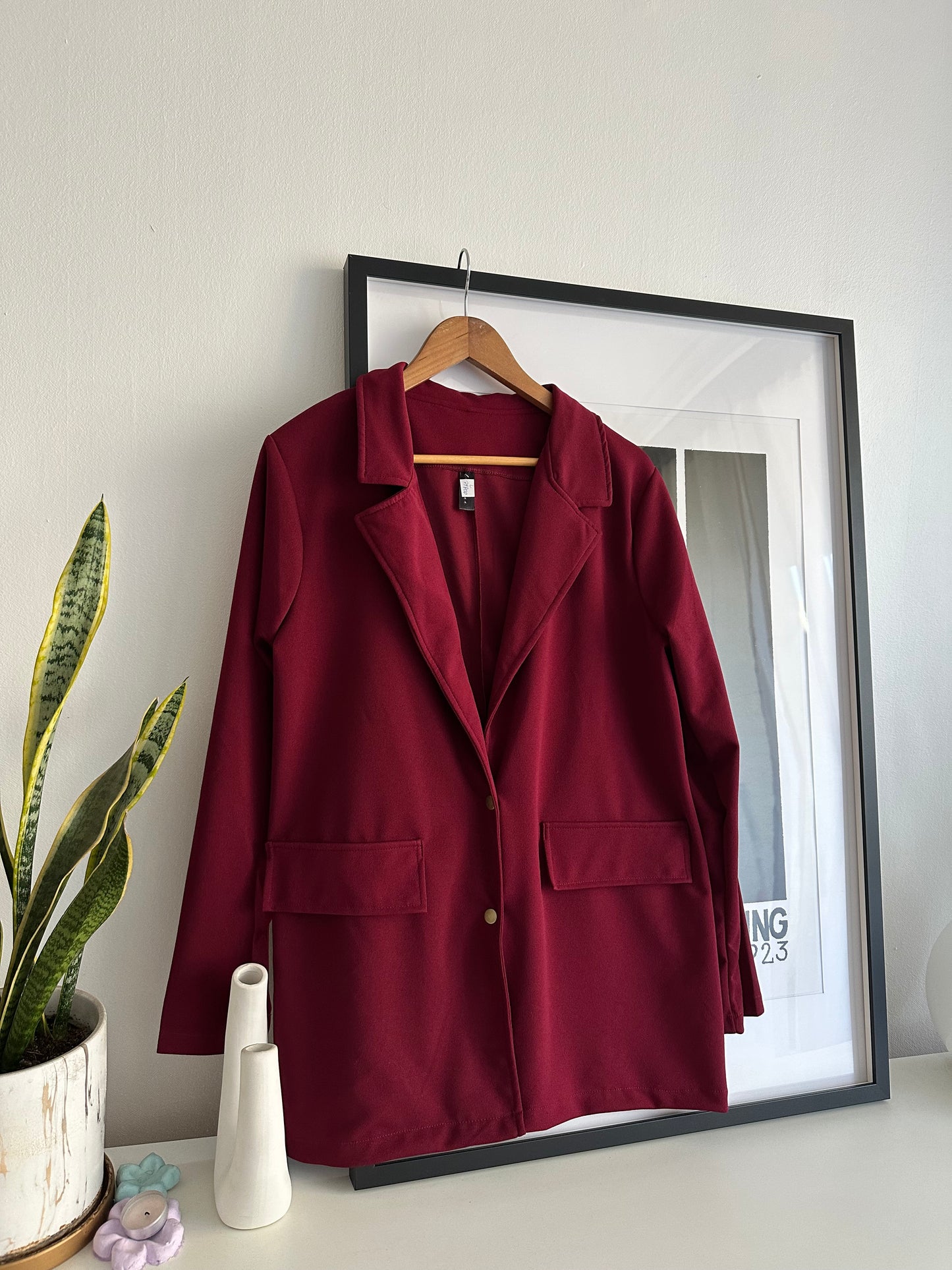 Blazer Almendra Manga Larga Tela Scuba