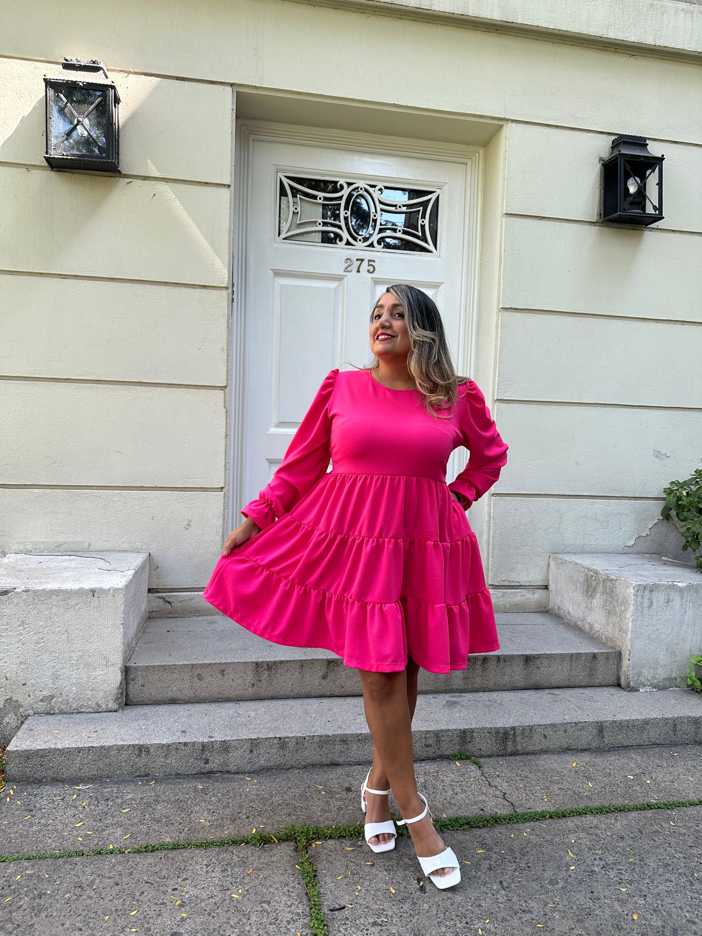 Vestido Fernanda Lazo Tela Scuba Manga Larga