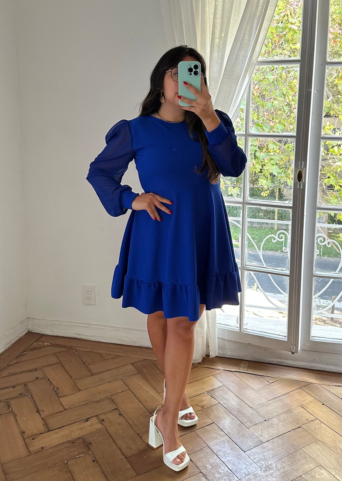 Vestido Lorena Vuelos Manga Larga Gasa Tela Scuba