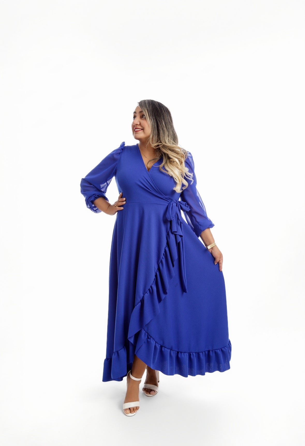 Vestido Maciel Midi Manga Larga Gasa Tela Sofia