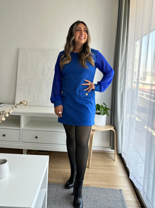 Vestido Lov Tela Scuba Manga Larga Gasa