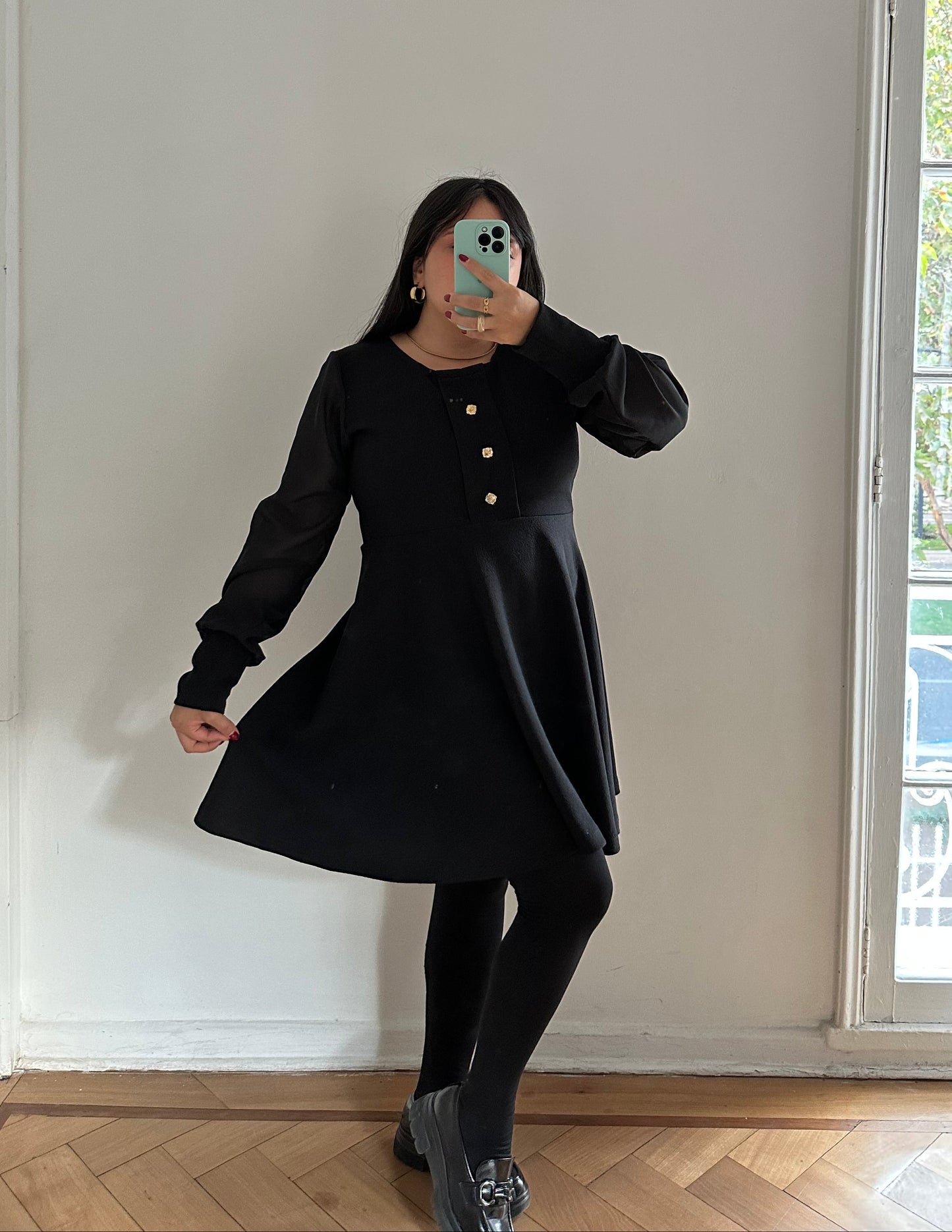 Vestido Berta Manga Larga Gasa Tela Scuba