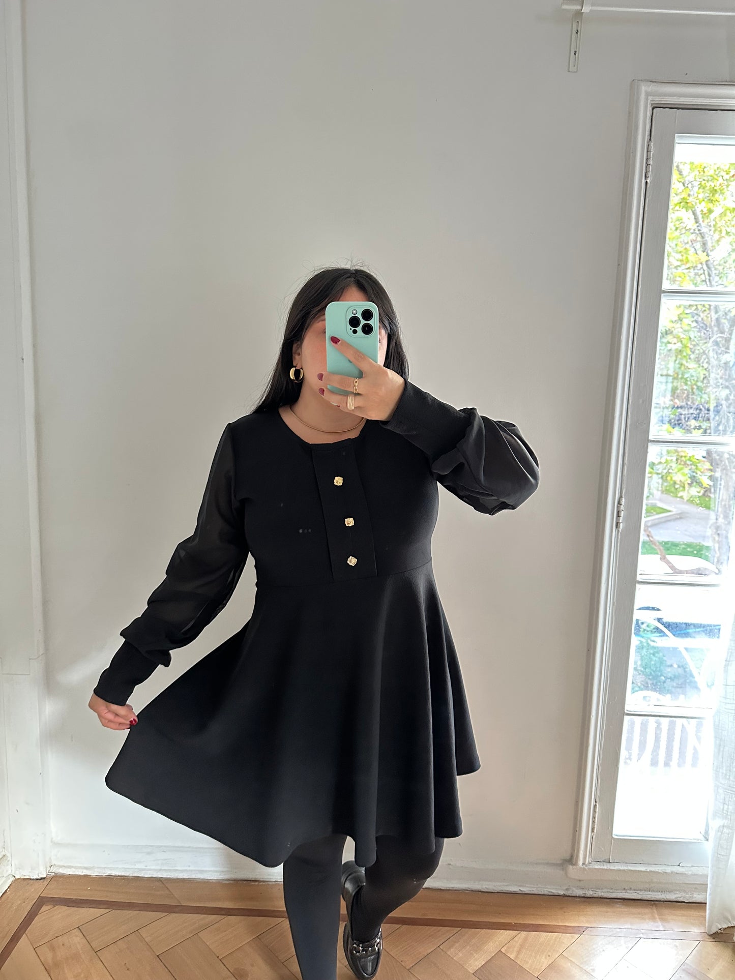Vestido Berta Manga Larga Gasa Tela Scuba
