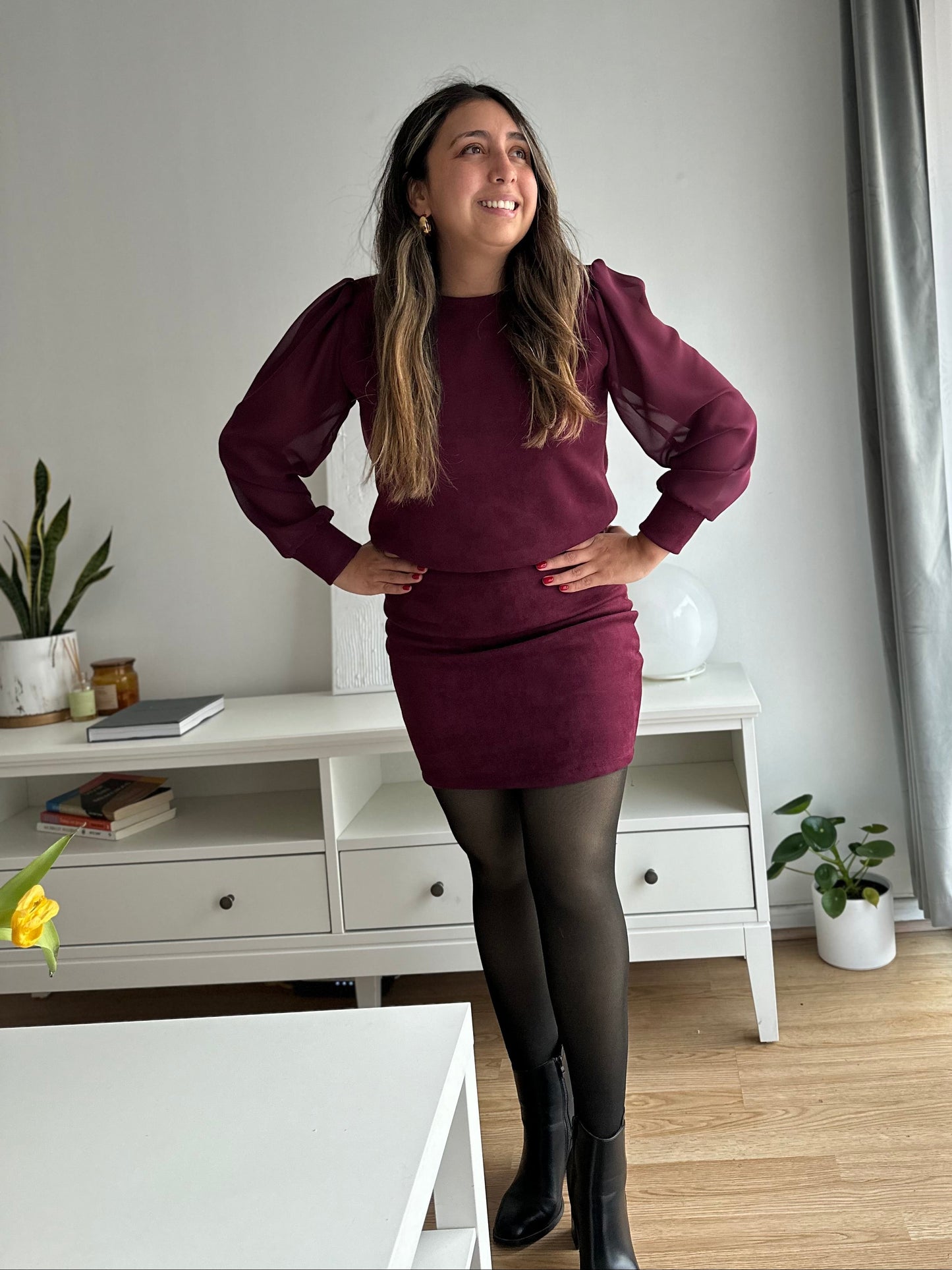 Polera Lorena Manga Gasa Larga Tela Agamuzada