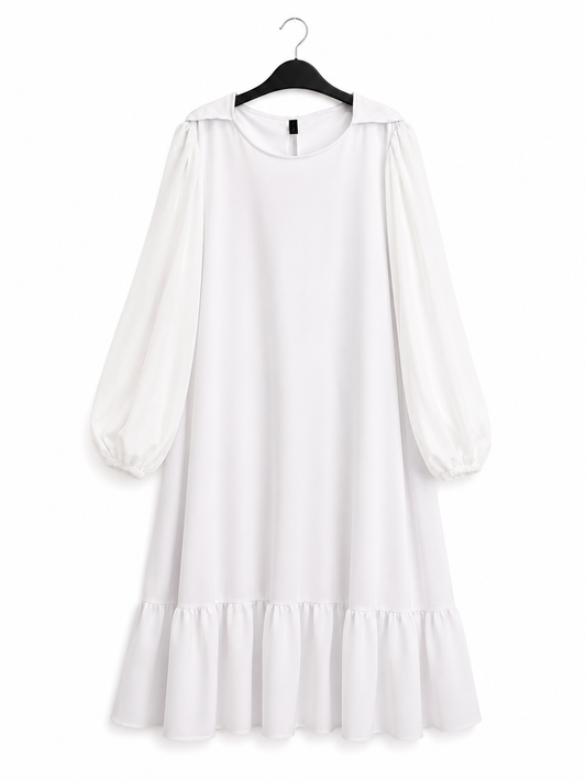Vestido Blanco Midi Tela Scuba  Novia NN Con Capa