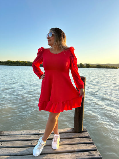 Vestido Lorena Vuelos Manga Larga Gasa Tela Sofía