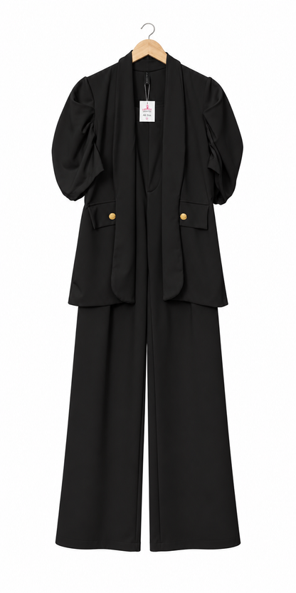 Conjunto Blazer Siena Manga Corta + Pantalón Moira Tela Scuba Elasticada