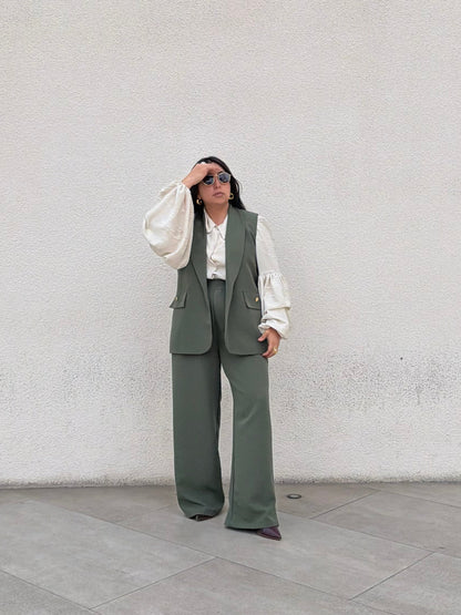 Conjunto Blazer Siena Sin Manga + Pantalón Sastrero Gabardina