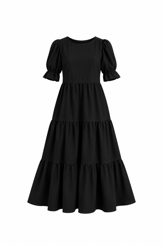 Vestido Fernanda Midi Manga Corta Tela Sofia
