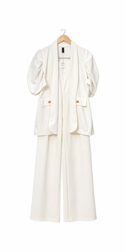 Conjunto Blazer Siena Manga Corta + Pantalón Moira Tela Scuba Elasticada