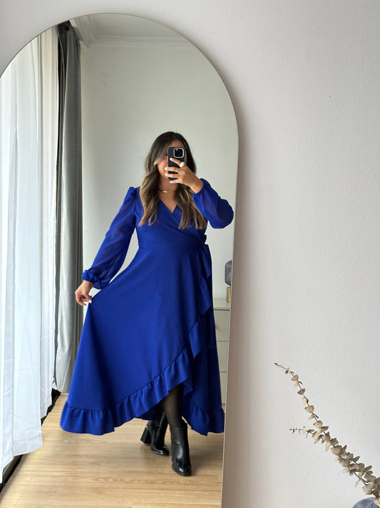 Vestido Maciel Midi Manga Larga Gasa Tela Scuba