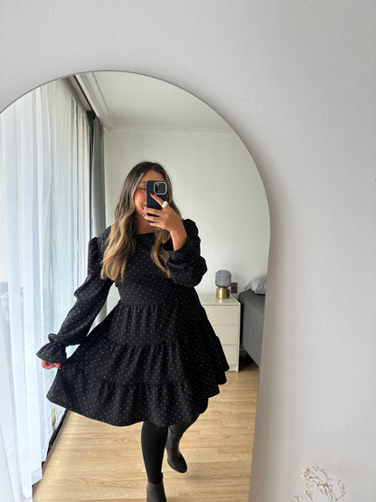 Vestido Fernanda Lazo Manga Larga  Piedras doradas
