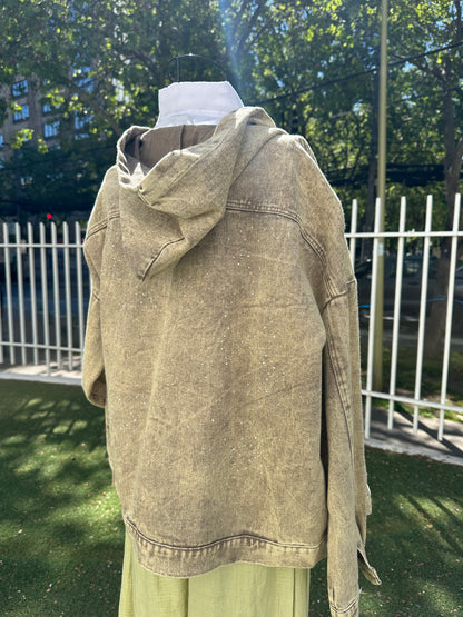 Chaqueta Mezclilla Con Gorro y Cierre