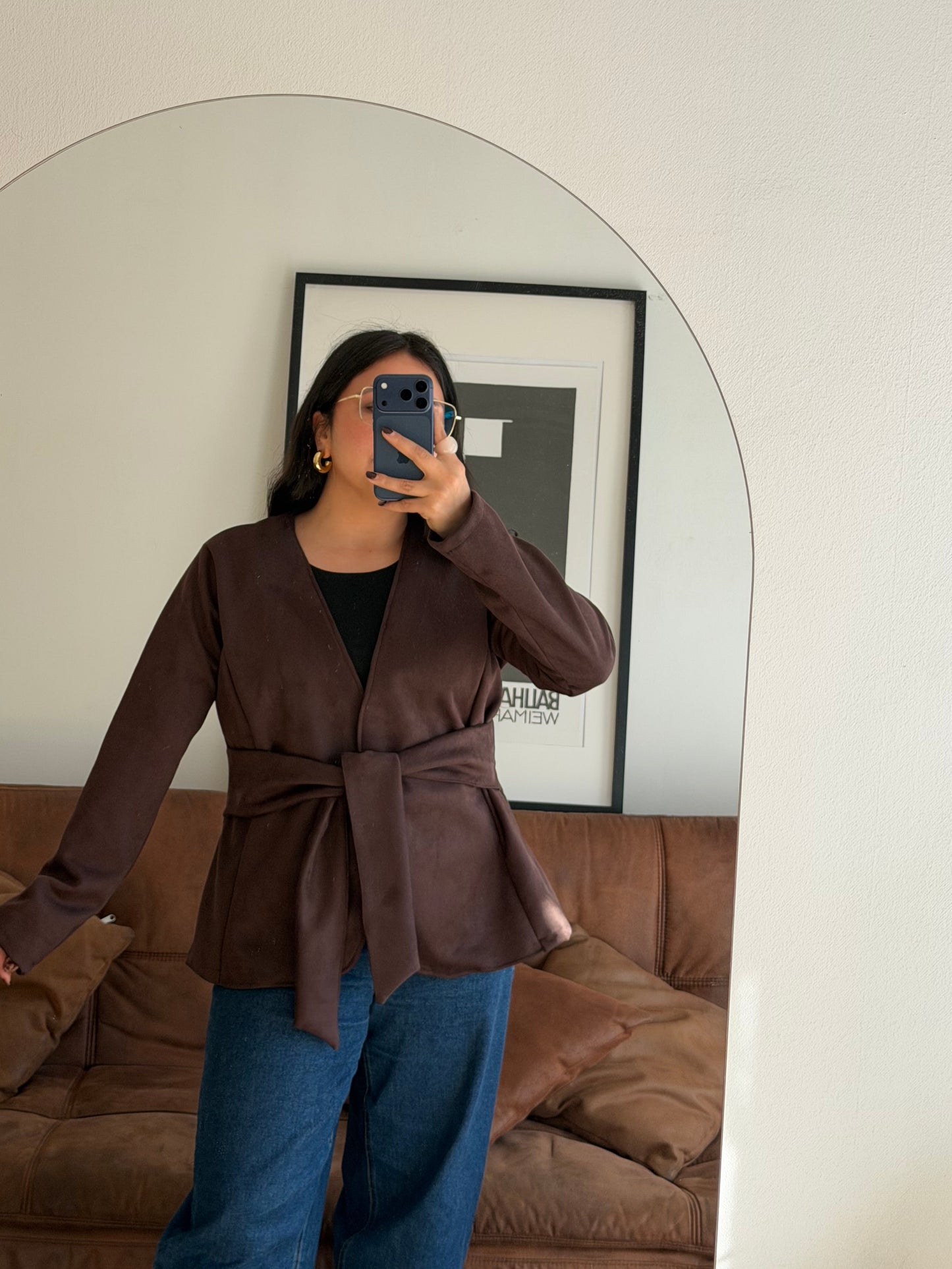 Chaqueta Maria Jose Tela Agamuzada Con Amarra