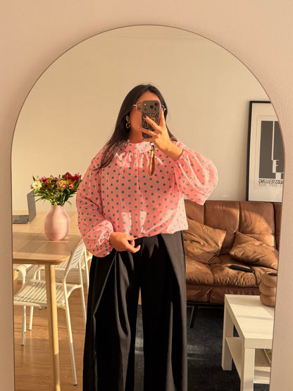 Blusa Gasa Rosada Puntos Verdes