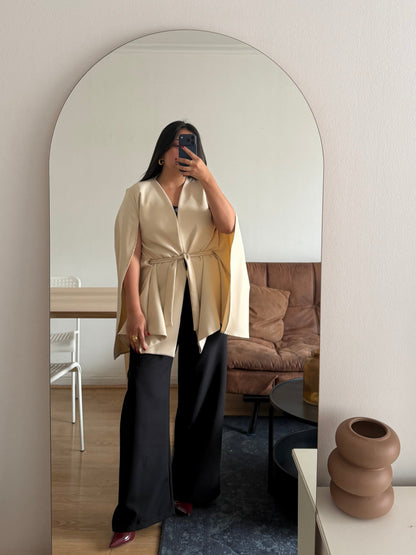 Blazer Pia Tela Gabardina Con Amarra
