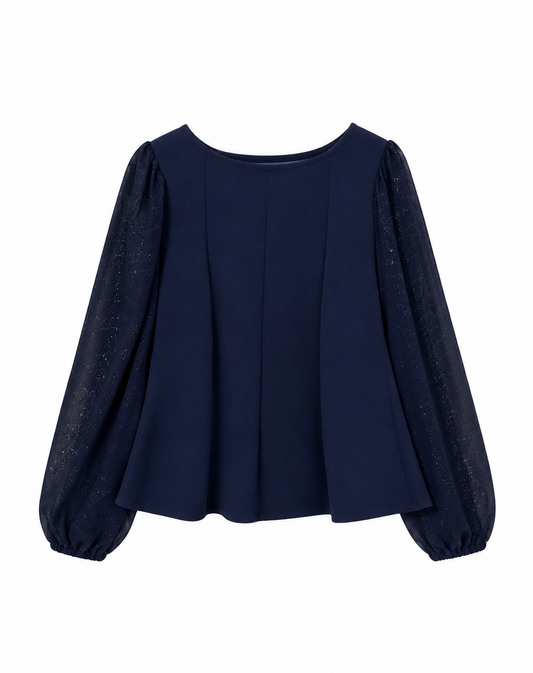 Polera Vanessa Tela Scuba Manga Gasa Brillos