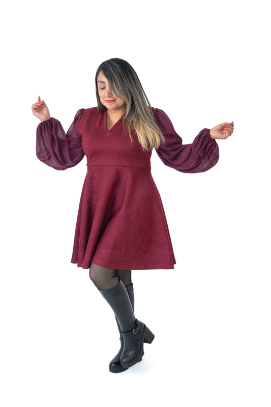Vestido Renata Tela Agamuzada Manga Gasa
