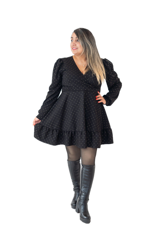 Vestido Angelica Manga Larga Piedras Doradas
