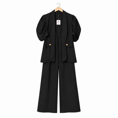 Conjunto Blazer Siena Manga Corta + Pantalón Moira Tela Scuba Elasticada