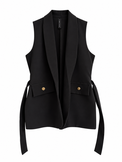 Blazer Siena Con Amarra Sin Manga Tela Gabardina