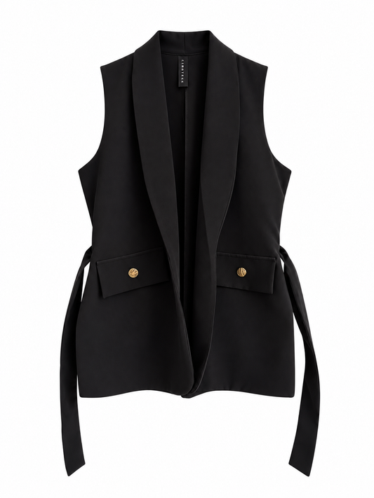 Blazer Siena Con Amarra Sin Manga Tela Gabardina
