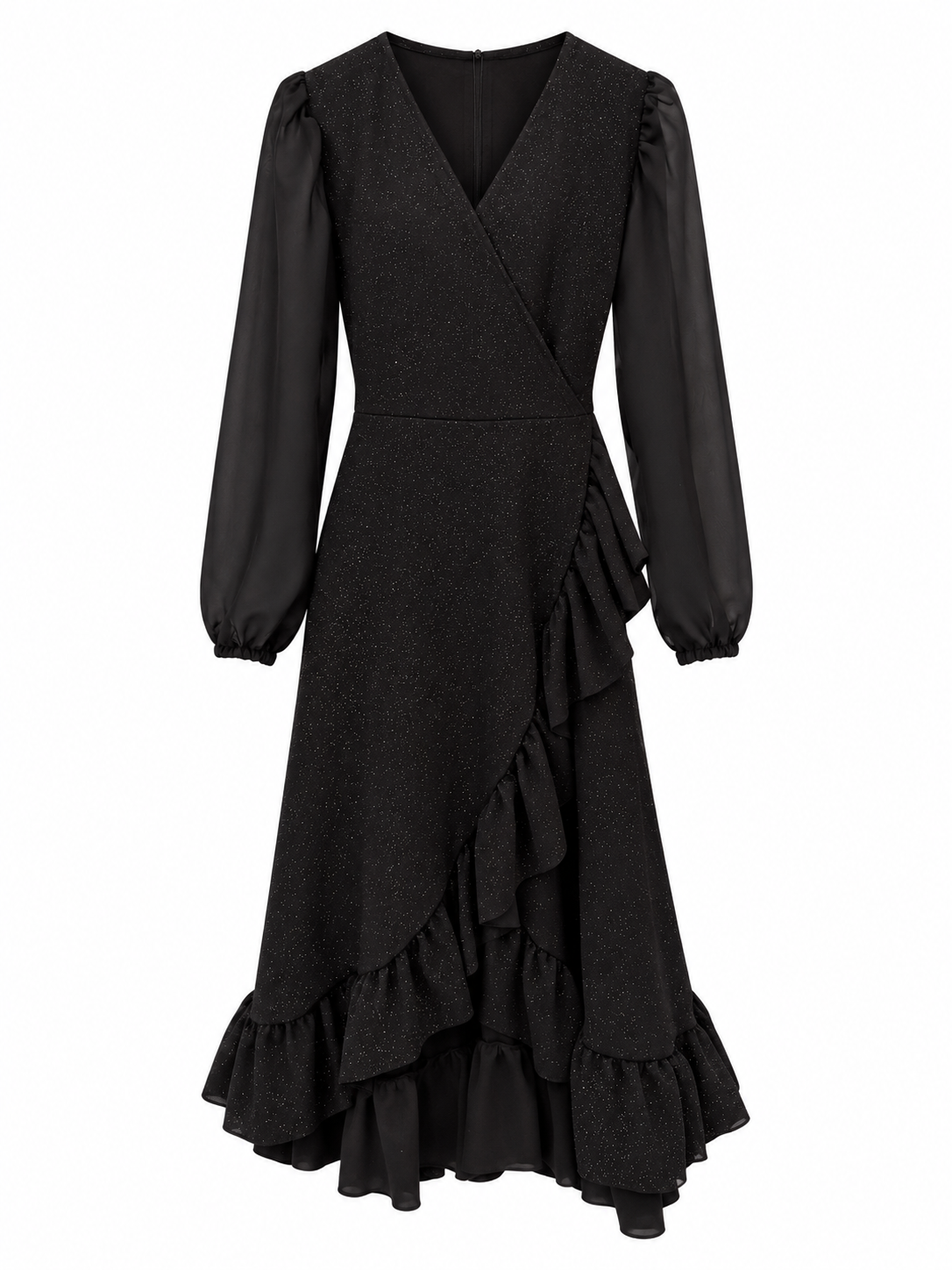 Vestido Maciel Manga Larga Gasa Midi Tela Sofia Brillos
