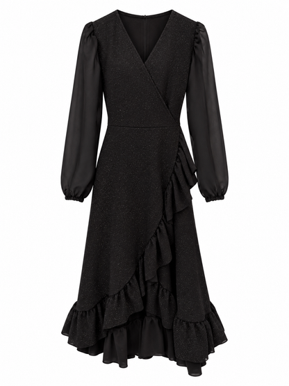 Vestido Maciel Manga Larga Gasa Midi Tela Sofia Brillos