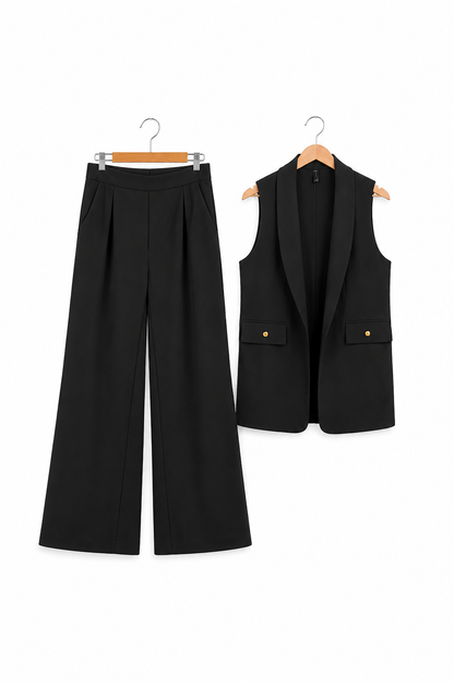 Conjunto Blazer Siena Sin Manga + Pantalón Moira Con Pinza Gabardina