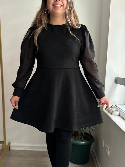 Vestido Lorena Manga Gasa Larga Clasico Agamuzado