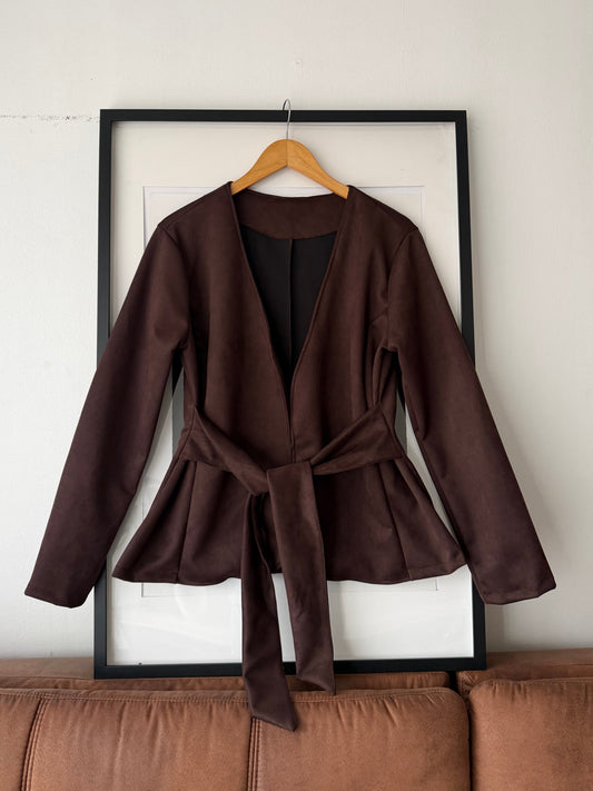 Chaqueta Maria Jose Tela Agamuzada Con Amarra