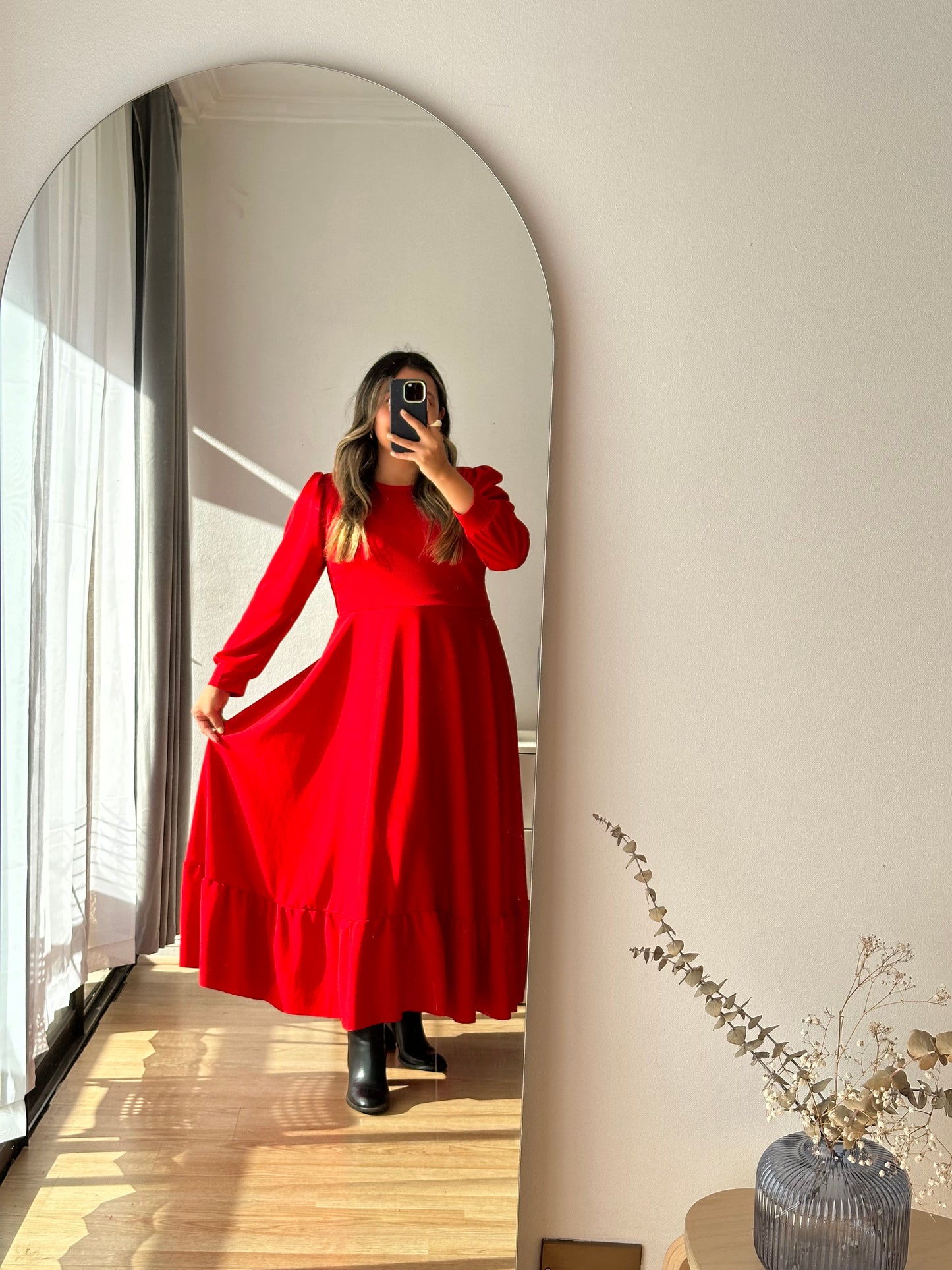 Vestido Lorena Midi Manga Larga Tela Sofia