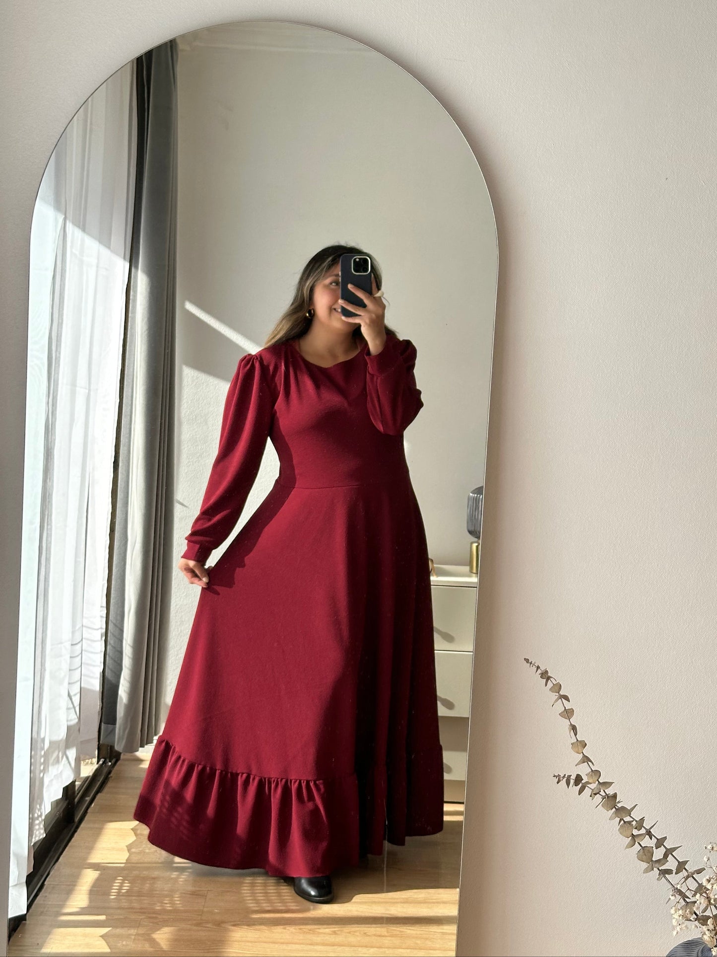 Vestido Lorena Midi Manga Larga Tela Sofia