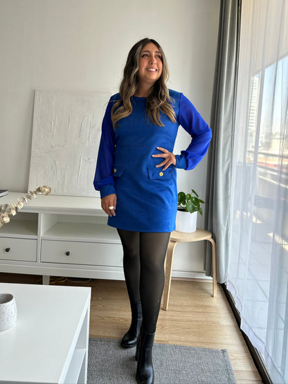 Vestido Lov Tela Agamuzada Manga Larga Gasa