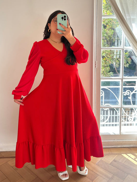 Vestido Angelica Midi Tela Scuba Manga Larga Gasa