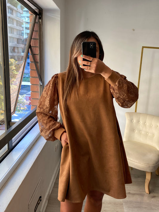Vestido Dianna Agamuzado Manga Encaje