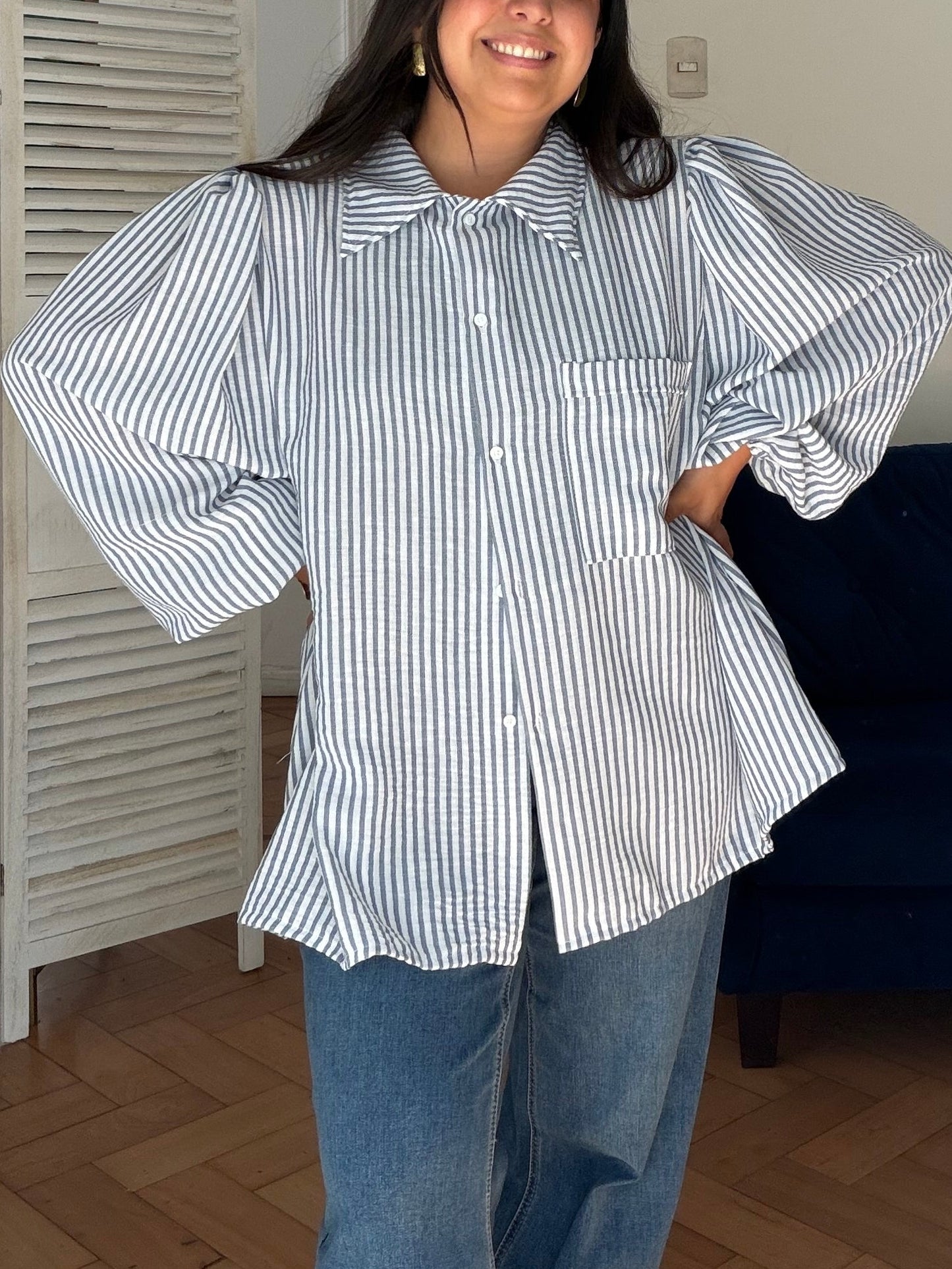 Camisa Sary Oversize Simil Lino Lineas