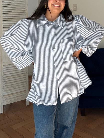 Camisa Sary Oversize Simil Lino Lineas