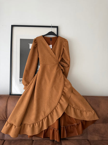 Vestido Maciel Midi Manga Larga Tela Agamuzada