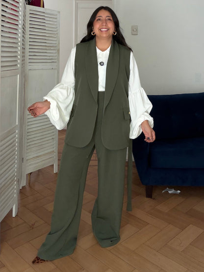 Blazer Siena Con Amarra Sin Manga Tela Gabardina