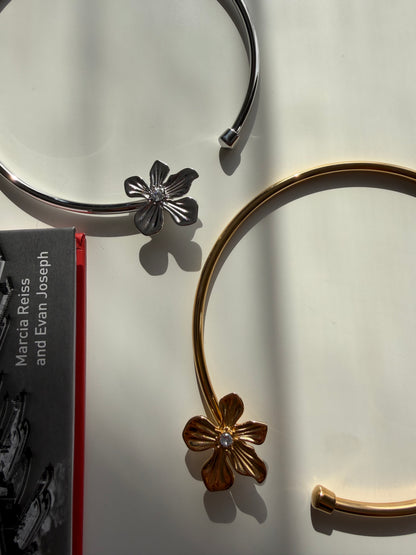 Collar Choker Flor Dorado Y Plateado